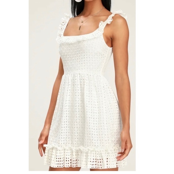 Lulus Make a Wish‎ White Eyelet Ruffled Mini Dress MEDIUM - Picture 2 of 13